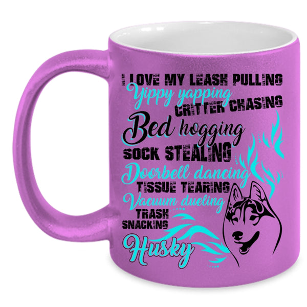 I Love My Husky Coffee Mug, I Love My Leash Pulling Accent Mug