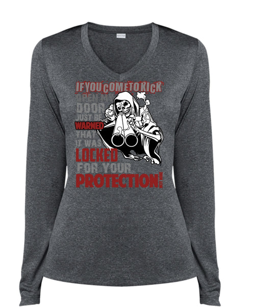 Locked For Your Protection T Shirt, Being A Veteran T Shirt, Cool Shirt (Ladies LS Heather V-Neck)