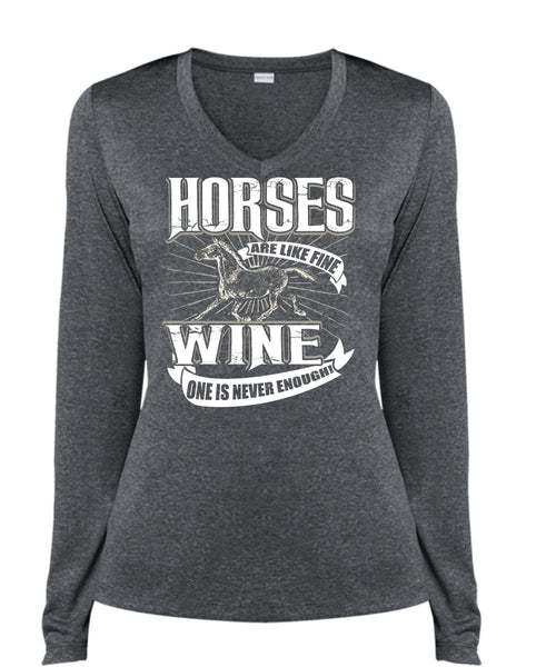 Horses Are Like Fine Wine T Shirt, Being An Equestrian T Shirt, Cool Shirt (Ladies LS Heather V-Neck)