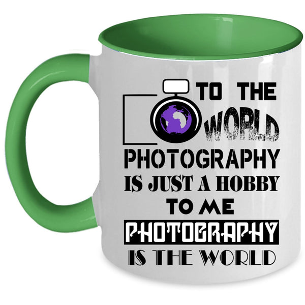 Funny Photography Coffee Mug, To Me Photography Is The World Accent Mug