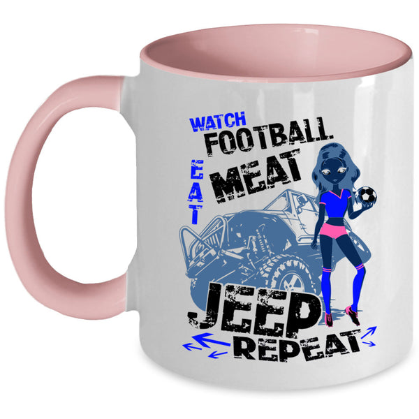 Jeep Coffee Mug, Watch Football Eat Meat Accent Mug