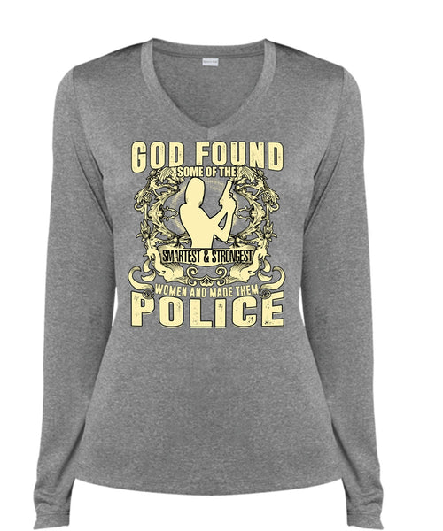 Made Them Police T Shirt, Smartest And Strongest T Shirt, Cool Shirt (Ladies LS Heather V-Neck)