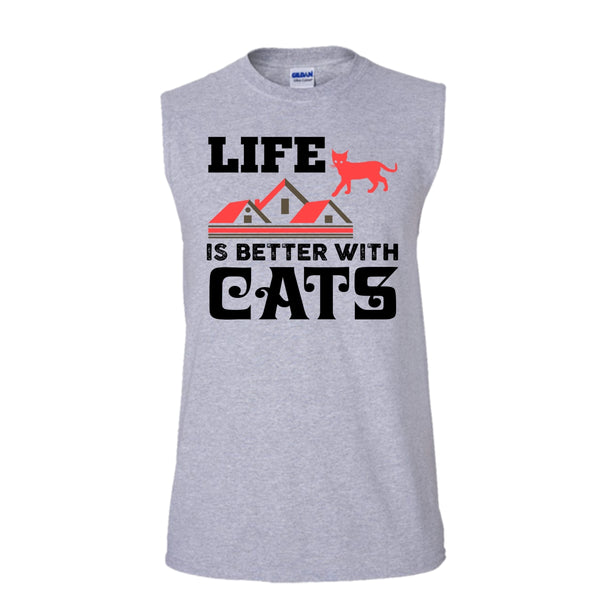 Life Is Better With Cats Shirt, I Love My Cat Shirt (Men's Cotton Sleeveless)