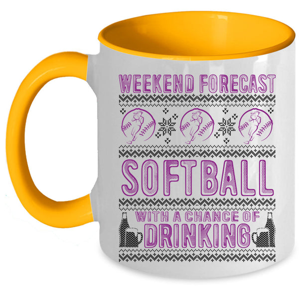 Chance Of Drinking Coffee Mug, Weekend Forecast Softball Accent Mug