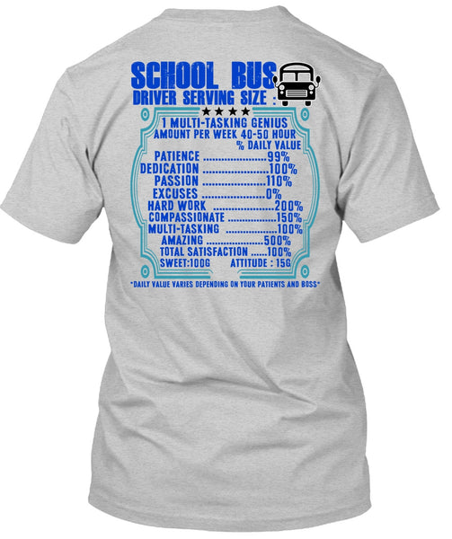 School Bus Driver Serving Size T Shirt, I Love Bus T Shirt