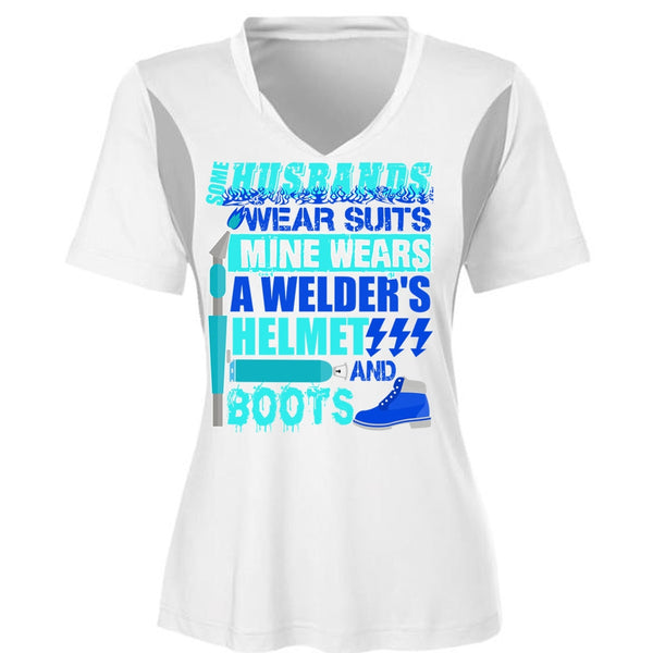 Some Husbands Wear Suits T Shirt, Being A Husband T Shirt, Cool Shirt (Ladies LS Heather V-Neck)