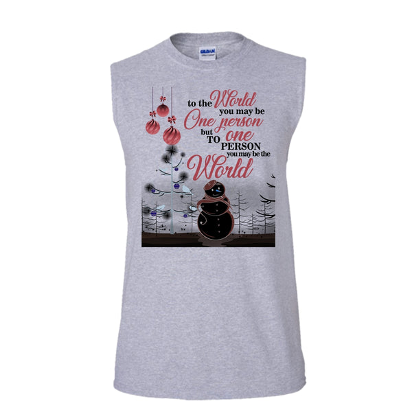 To The World You May Be One Person T Shirt, Coolest Merry Christmas T Shirt, Awesome t-shirts (Men's Cotton Sleeveless)