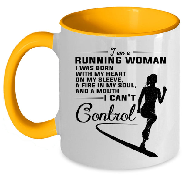 I Was Born With My Heart On My Sleeve Coffee Mug, I Am A Running Woman Accent Mug