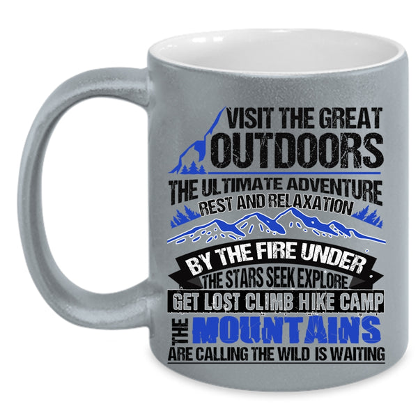Climb Hike Camp Coffee Mug, Visit The Great Outdoors Accent Mug