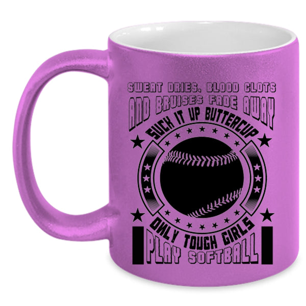 Awesome Girls Coffee Mug, Only Touch Girls Play Softball Accent Mug