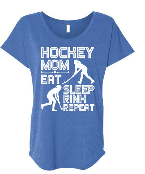 Hockey Mom Eat Sleep Rink Repeat T Shirt, Being A Hockey Mom T Shirt, Cool Shirt (Ladies' Triblend Dolman Sleeve)