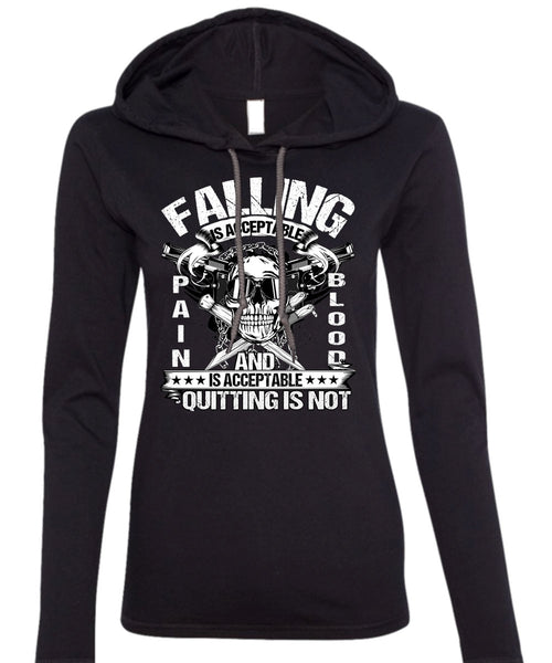Falling Is Acceptable T Shirt, Being A Veteran T Shirt (Anvil Ladies Ringspun Hooded)