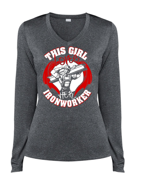 This Girl Loves Her Ironworker T Shirt, Being An Ironworker T Shirt, Cool Shirt (Ladies LS Heather V-Neck)