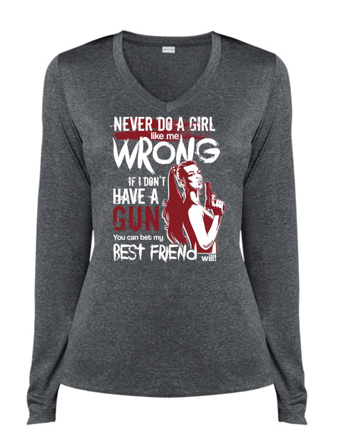 I Don't Have A Gun T Shirt, Best Friend T Shirt, Cool Shirt (Ladies LS Heather V-Neck)
