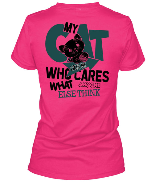 My Cat Likes Me Who Cares T Shirt, My Favorite T Shirt, Cool Shirt (Ladies LS Heather V-Neck)
