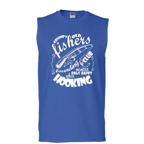 Grumpy Old Fishers T Shirt, Only Happy When Hooking T Shirt, Cool T Shirt (Men's Cotton Sleeveless)