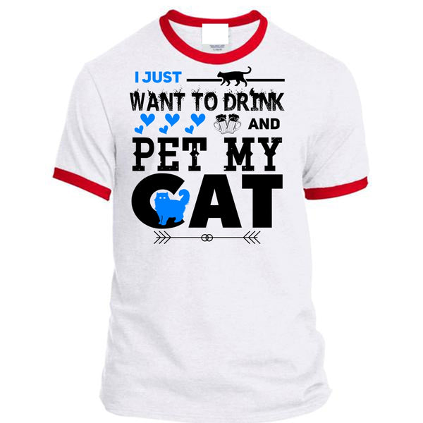 I Just Want To Drink And Pet My Cat T Shirt, I Love Cat T Shirt, Cool Pets T Shirt