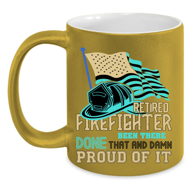 Cool American Flag Coffee Mug, Retired Firefighter Accent Mug