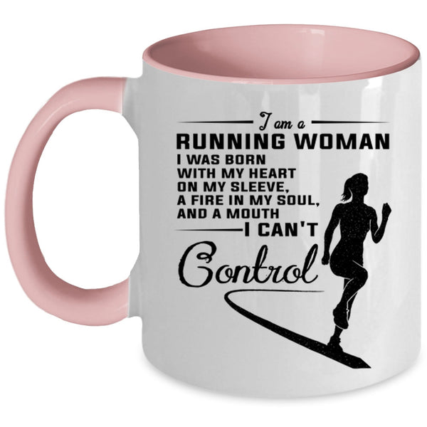 I Was Born With My Heart On My Sleeve Coffee Mug, I Am A Running Woman Accent Mug