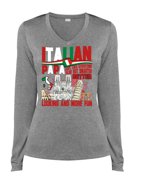 Italian Papa T Shirt, Smarter Looking T Shirt, Cool Shirt (Ladies LS Heather V-Neck)