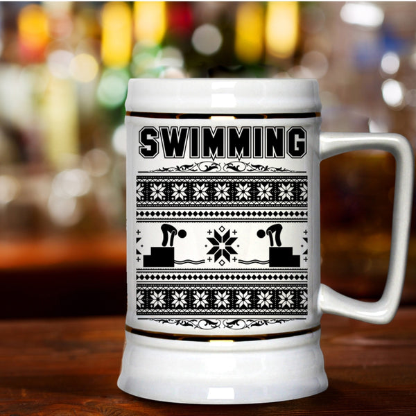 Noel Christmas Beer Stein 22oz, Swimming Beer Mug