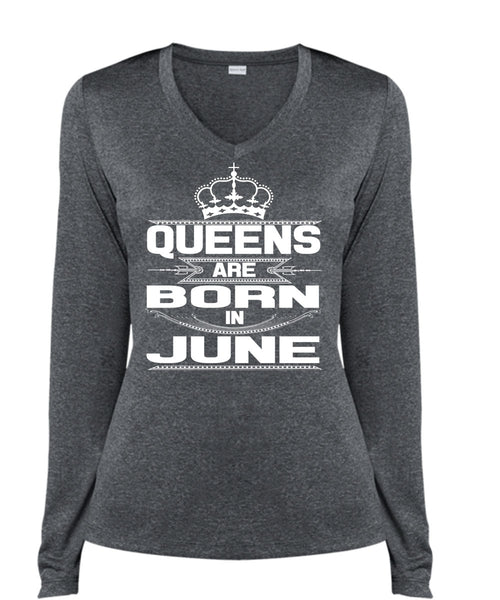 Queens Are Born In June T Shirt, I Love Lady T Shirt, Cool Shirt (Ladies LS Heather V-Neck)