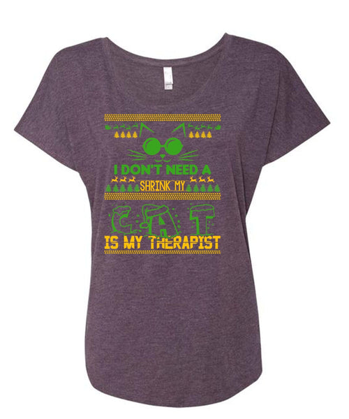Shrink My Cat Is My Therapist T Shirt, I Love My Cat T Shirt, Cool Shirt (Ladies' Triblend Dolman Sleeve)