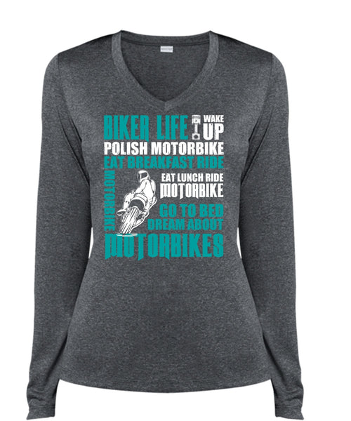 Biker Life T Shirt, Dream About Motorbikes T Shirt, Cool Shirt (Ladies LS Heather V-Neck)