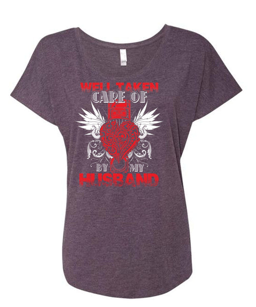Well Taken Care Of Heart By My Husband T Shirt, Being A Husband T Shirt, Cool Shirt (Ladies' Triblend Dolman Sleeve)