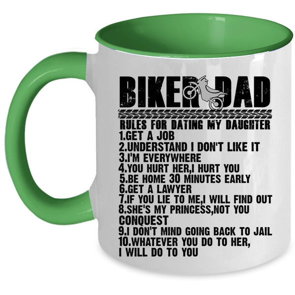 Cool Biker Dad Coffee Mug, Biker Dad Rules For Dating My Daughter Accent Mug