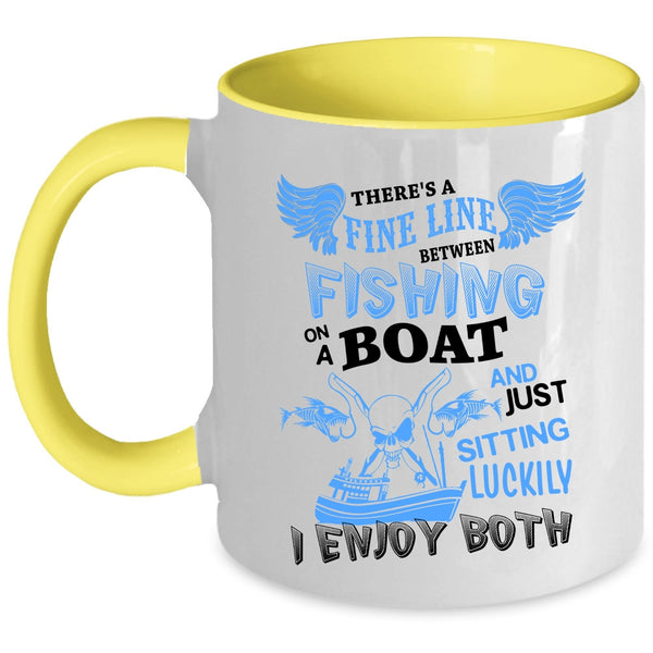 Just Sitting Luckily Coffee Mug, Fishing On A Boat Accent Mug