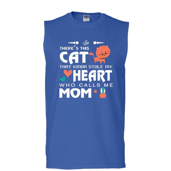 There's This Cat That Kinda Stole My Heart Shirt, Calls Me Mom Shirt (Men's Cotton Sleeveless)