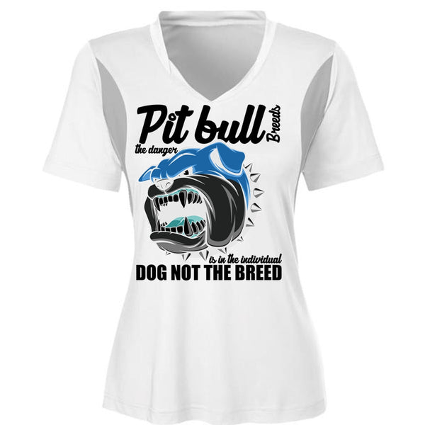 Pit Bull Breeds The Danger T Shirt, Dog Not The Breed T Shirt, Cool Shirt (Ladies LS Heather V-Neck)