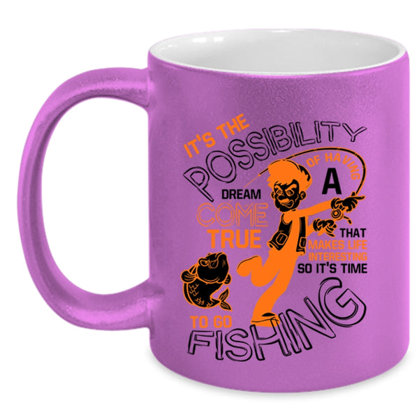 Funny Fishing Coffee Mug, It's Time To Go Fishing Accent Mug