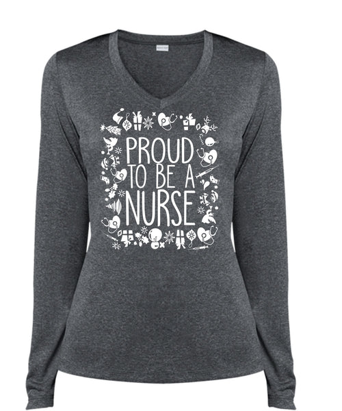 Proud To Be A Nurse T Shirt, I Love Christmas T Shirt, Cool Shirt (Ladies LS Heather V-Neck)