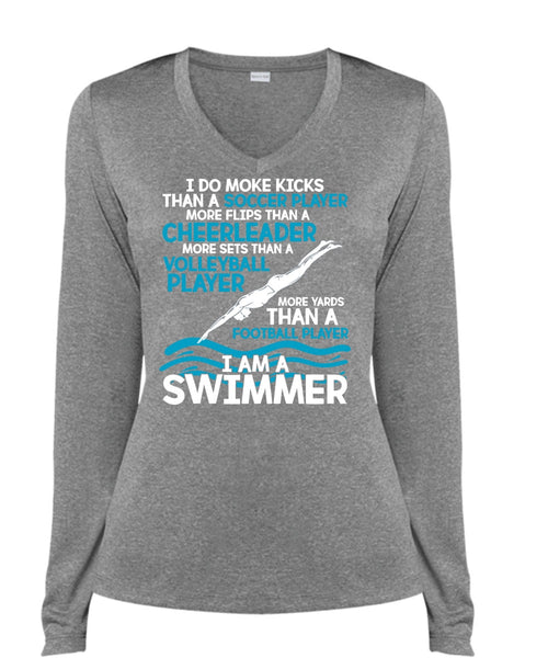 I Am A Swimmer T Shirt, Volleyball Player T Shirt, Cool Shirt (Ladies LS Heather V-Neck)