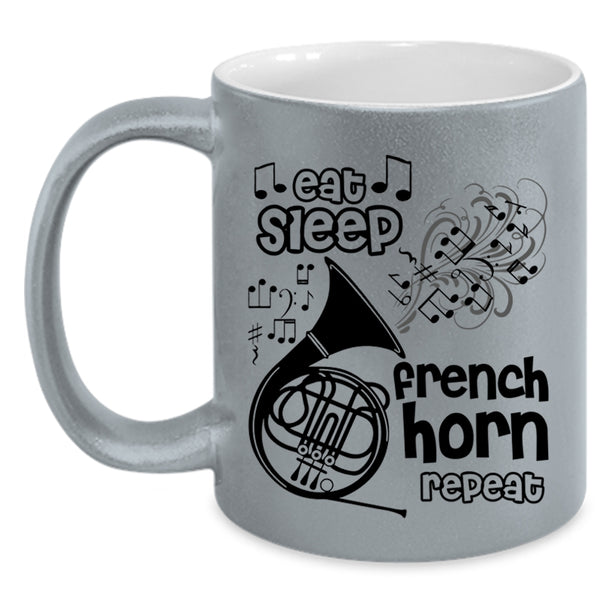 Cool Music Coffee Mug, Eat Sleep French Horn Repeat Accent Mug