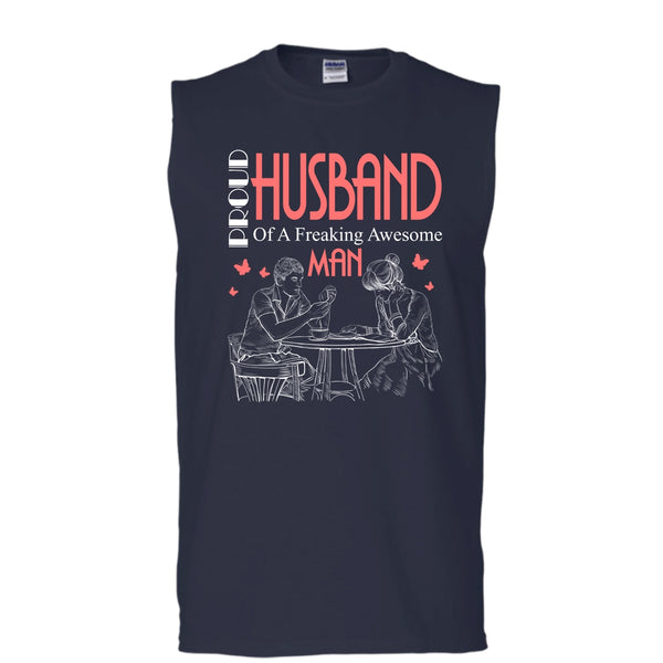 Proud Husband T Shirt, Freaking Awesome Man T Shirt, Cool T Shirt (Men's Cotton Sleeveless)