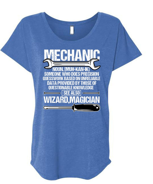 Does Precision Guesswork T Shirt, Being A Mechanic T Shirt, Cool Shirt (Ladies' Triblend Dolman Sleeve)