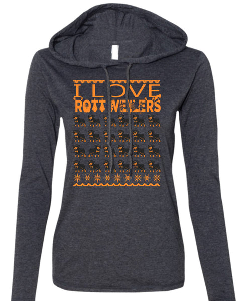 I Love Rottweilers T Shirt, This Girl Loves Christmas T Shirt (Anvil Ladies Ringspun Hooded)
