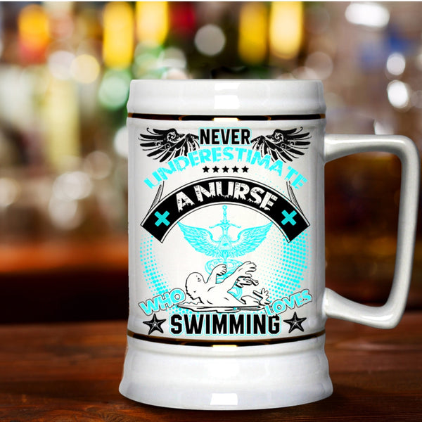 Funny Gift For Nurses Beer Stein 22oz, A Nurse Loves Swimming Beer Mug