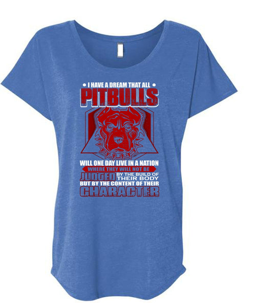 I Have A Dream That All Pit Bulls T Shirt, My Pets T Shirt, Cool Shirt (Ladies' Triblend Dolman Sleeve)