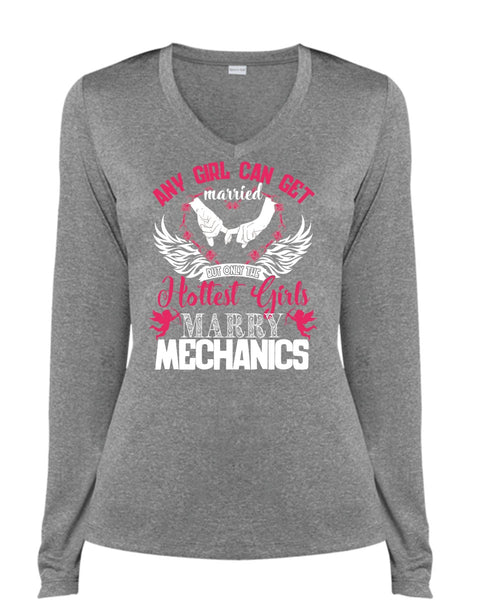 Hottest Girls Marry Mechanics T Shirt, Being A Firefighter T Shirt, Cool Shirt (Ladies LS Heather V-Neck)