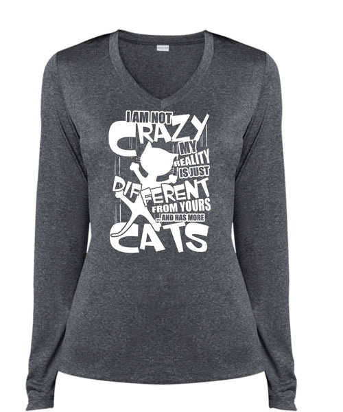 Has More Cats T Shirt, I Am Not Crazy T Shirt, Cool Shirt (Ladies LS Heather V-Neck)