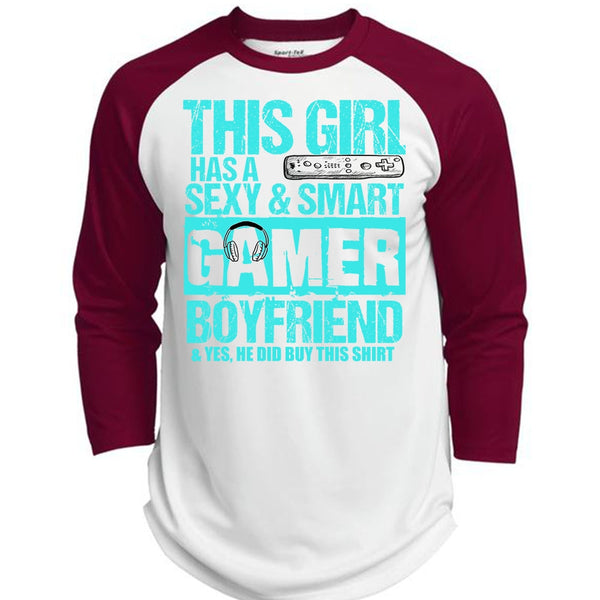 This Girl Has A Smart Gamer Boyfriend T Shirt, I Love Gaming T Shirt, Awesome T-Shirts  (Polyester Game Baseball Jersey)