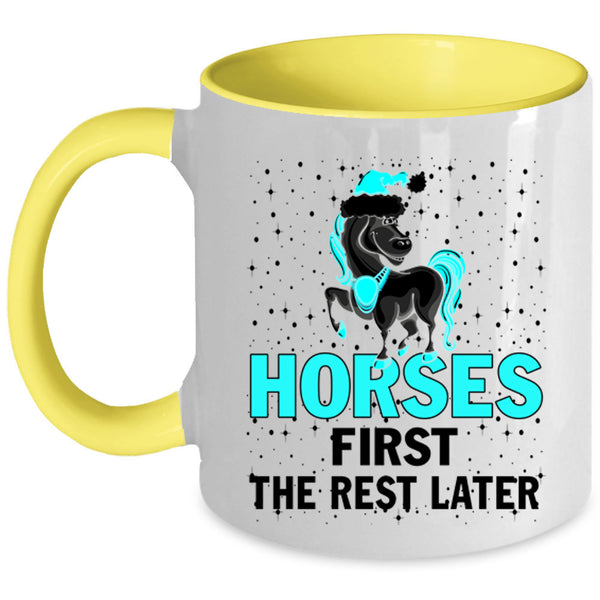 Merry Little Christmas Coffee Mug, Horses First The Rest Later Accent Mug