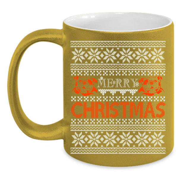 Merry Christmas Coffee Mug, Cute Pit Bull Lovers Coffee Cup