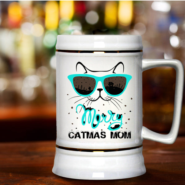 Noel Christmas Beer Stein 22oz, Merry Catmas Mom Beer Mug