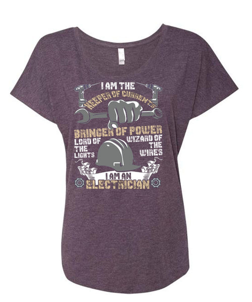 I Am An Electrician T Shirt, Keeper Of Currents T Shirt, Cool Shirt (Ladies' Triblend Dolman Sleeve)