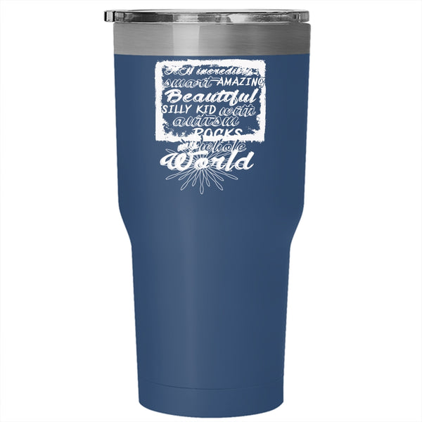 Autism Rocks My World Tumbler 30 oz Stainless Steel, Cool Autism Mom Travel Mug
